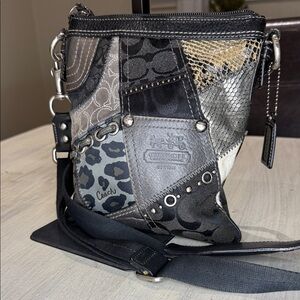 Coach Patchwork Crossbody Bag - Black, Gray, and Silver